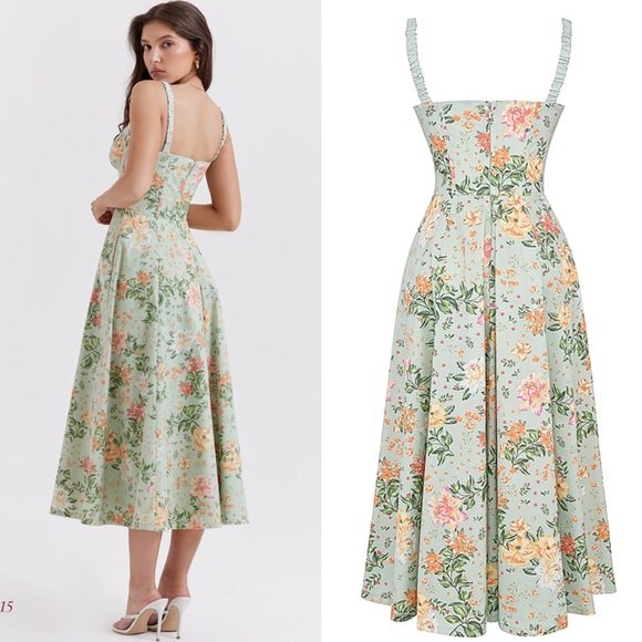 House of CB Sabrina light jade print bustier sundress - Picture 8 of 14